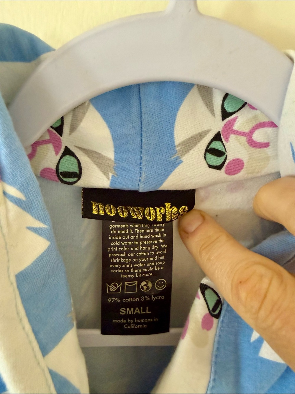 Nooworks Light Blue Cat Print Skinny Jumpsuit grumpy romper overalls - Picture 7 of 12